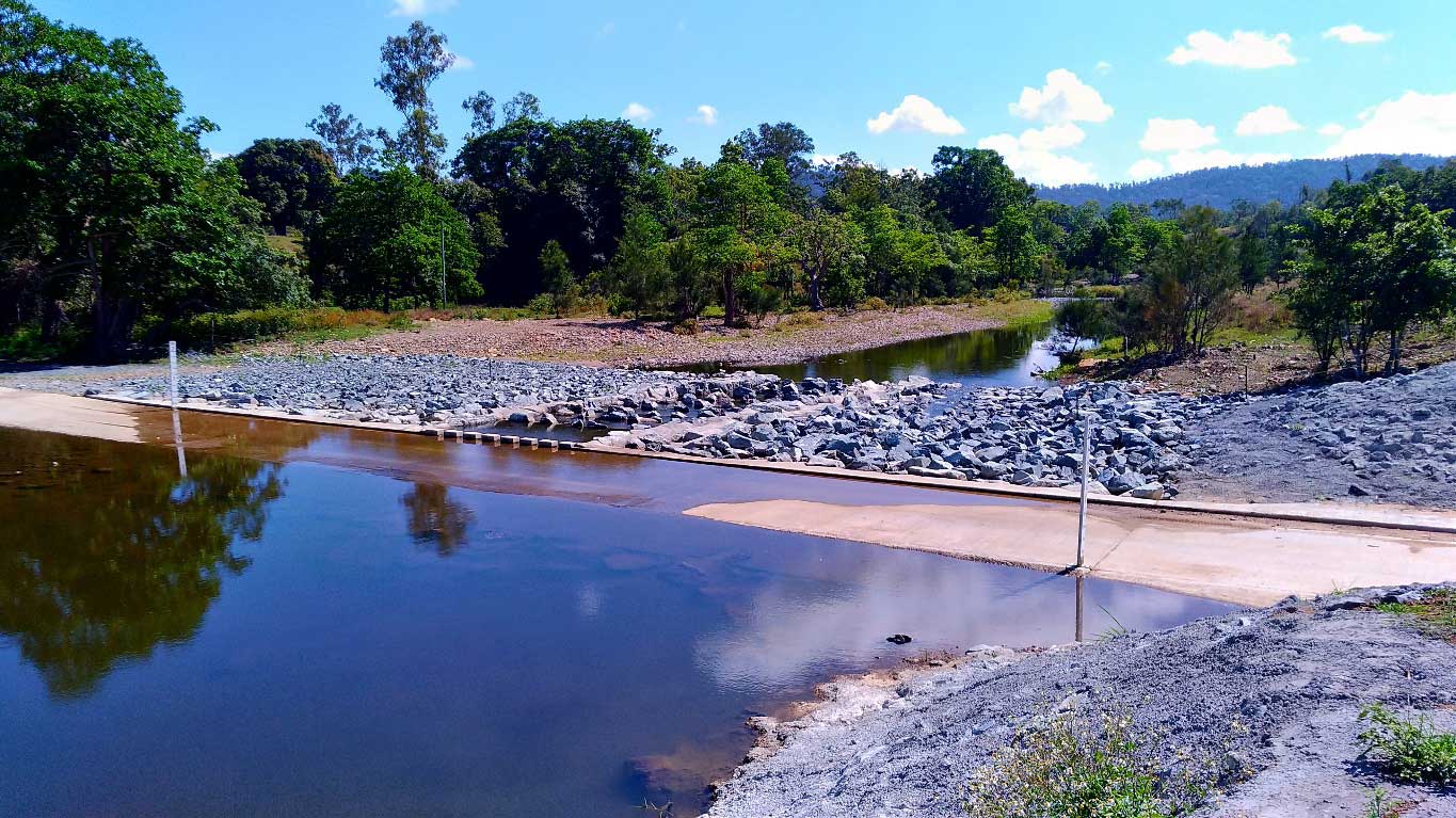 Figure 3: Construction images of retrofit fishway at Leitchs Crossing, in which Queensland waterway barrier works required development approval and construction supervision by suitably qualified fish passage biologists.