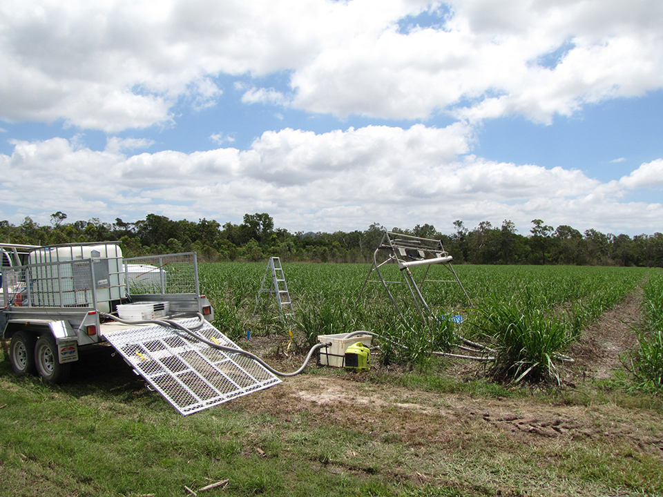 Rainfall Simulator in action Imidacloprid Trial with pod and pump